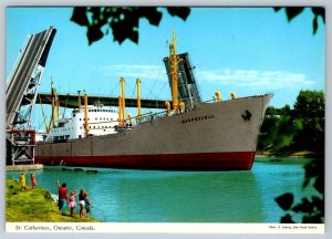 Norwegian Cargo Ship MS Harpefjell, Welland Canal St Catharines Ontario Postcard