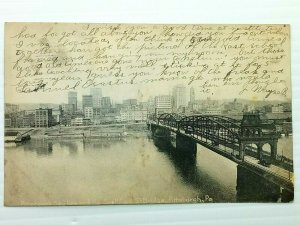 Pittsburgh PA-Pennsylvania, 1906 Skyline View & Smithfield St. Bridge, Postcard