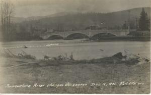 Fall City WA Snoqaulmie River Changes Course Dec 1931 LM Murphy RPPC Postcard E9