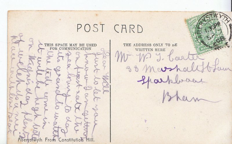 Genealogy Postcard - Ancestor History - Carter - Sparklewood? - Birmingham U2363