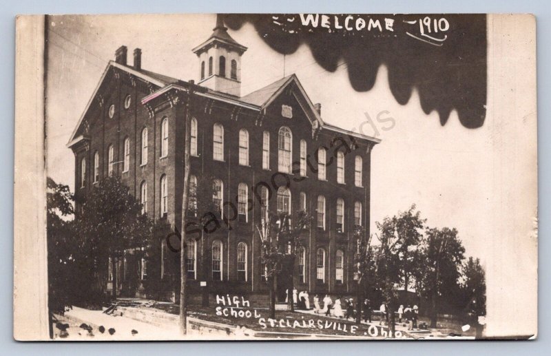 J87/ St Clairsville Ohio RPPC Postcard c1910 High School Building 142