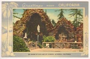 Lady of Lourdes Shrine Altadena Los Angeles California postcard