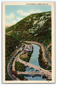 1939 Birds Eye View Narrows Railroad Cumberland Maryland Vintage Posted Postcard 