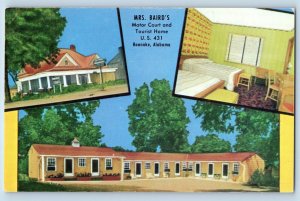 Roanoke Alabama AL Postcard Mrs. Bairds Motor Court Tourist Home Multiview c1940