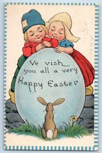 Ogden Iowa IA Postcard Easter Egg Dutch Kids And Bunny Rabbit 1913 Antique