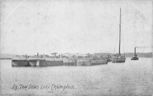 Lake Champlain New York Vermont Ships in Tow Down Vintage Postcard AA65502