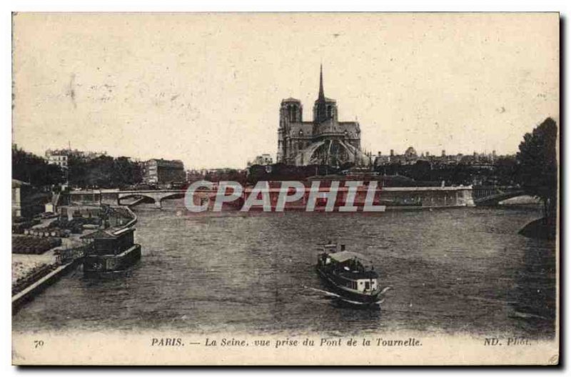 Old Postcard Paris Seine view from the Tournelle Bridge