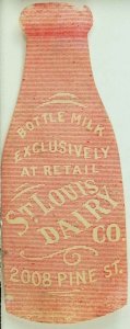 1890's Die Cut St. Louis Dairy Co, Retail Milk Bottle Victorian Trade Card 3 F90