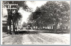 McFalls Maine 1950s Modern RPPC Photo Postcard Elm Street Streetcar Trolley