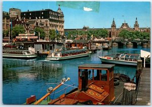 Postcard - Damrak with Central Station - Amsterdam, Netherlands