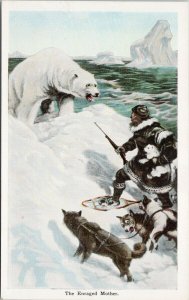 An Enraged Mother Polar Bear Cub Hunter Husky Dogs Northern Unused Postcard G34