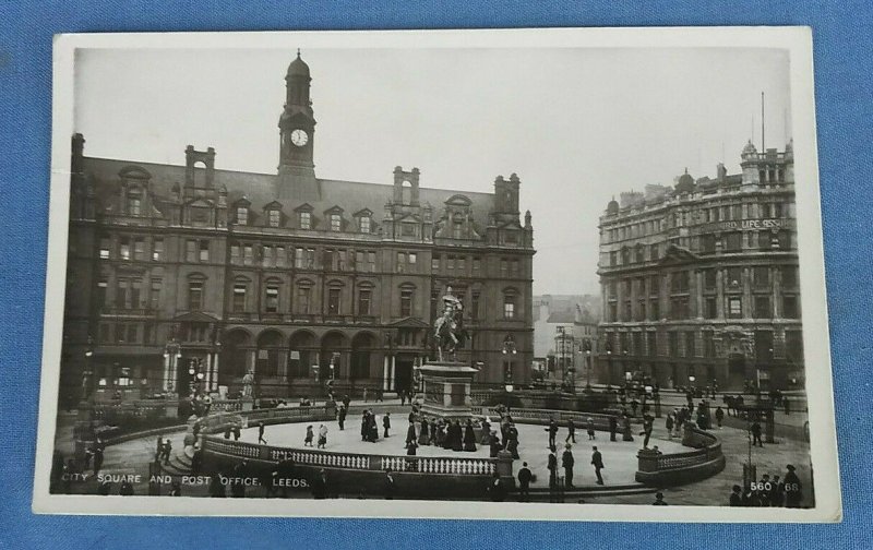 Vintage Real Photo Postcard City Square And Post Office Leeds Yorkshire