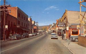 B14/ Liberty New York NY Postcard Chrome Main Street Drug Store Bus Stop