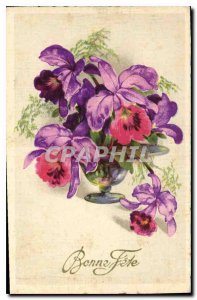 Old Postcard Bonne Fete Flowers