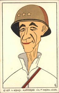 WWII US Lt. General Courtney Hodges Caricature Art Vintage Propaganda Postcard