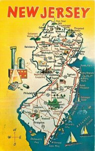 New Jersey Map Attractions Garden State Scheller Postcard 22-4797