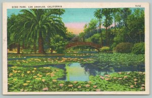 Los Angeles California~Echo Park~1940s Linen Postcard