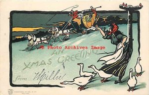 Christmas, IAP No IAP04-1, Stagecoach in Snow, Ducks, Woman, Art Nouveau Style