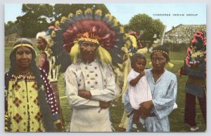 Native Americana Indian~Cherokee Indian Group~Some In Costume~Vintage Postcard 