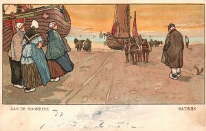 Vintage Postcard 1900's Aan De Noordzee Katwijk Scheveningen Bomb Ships Artwork