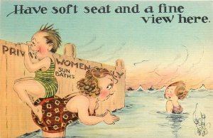 Postcard 1940s Comic Humor Peeping Tom beach woman comic humor 23-13776