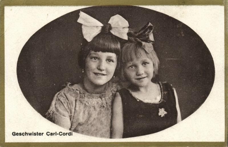 Circus Acrobats Children the Carl-Cordi Sisters with Hair Bow (1910s) Postcard