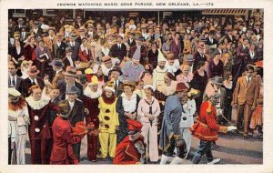 Crowds Watching Mardi Gras Parade New Orleans Louisiana 1938 linen postcard 