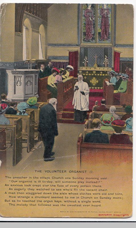 Set of 4 Bamforth Song Cards The Volunteer Organist, Unposted, 4642