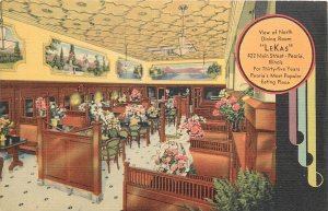 Postcard 1940s Illinois Peoria Le Kas Restaurant interior linen MWM 23-13635