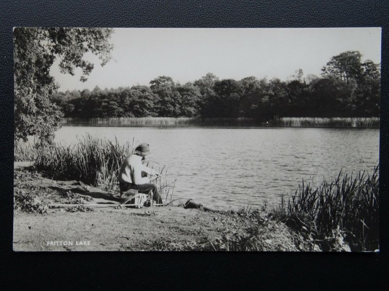 Norfolk FRITTON LAKE showing Man Fishing in Lake c1950/60's RP Postcard