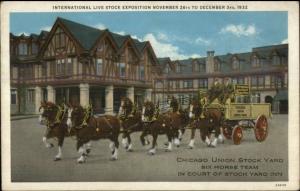 1932 Live Stock Expo Chicago Union Stock Yard 6 Horse Team Old Postcard #1