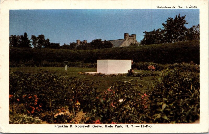 Franklin D Roosevelt Grave Hyde Park NY New York WB Postcard VTG UNP Dexter  