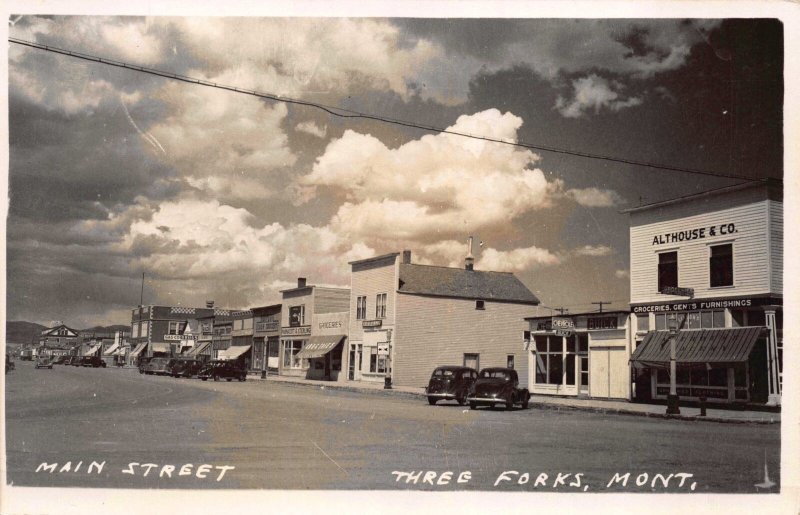 Real Photo Postcard Main Street and Shops in Tree Forks, Montana~112922