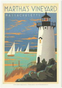 Postcard of Martha's Vineyard MA Lighthouse Travel Poster Style Postcard