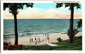 Beach at Lake Erie Geneva-on-the-Lake OH Vintage Postcard B28