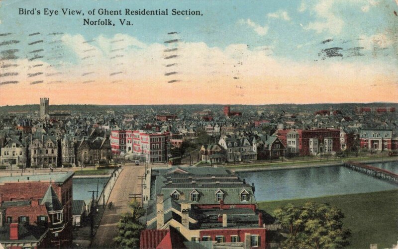 Postcard Bird's Eye View of Ghent Residential Section Norfolk Virginia AB8 