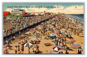 Birds Eye View Boardwalk and Beach Seaside Heights NJ UNP Linen Postcard V11