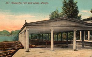 Vintage Postcard 1910's Washington Park Boat House Chicago Illinois Structure