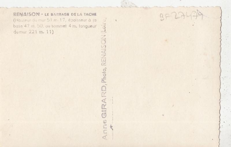 BF27474 renaison le barrage de la tache  france  front/back image