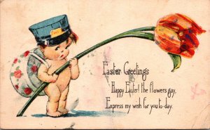Easter Greetings Young Naked Boy With Flower 1921