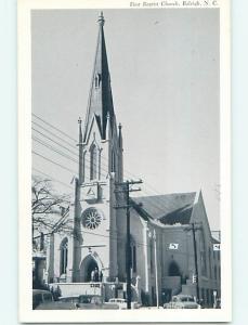 Unused 1950's OLD CARS & CHURCH SCENE Raleigh North Carolina NC p5033@