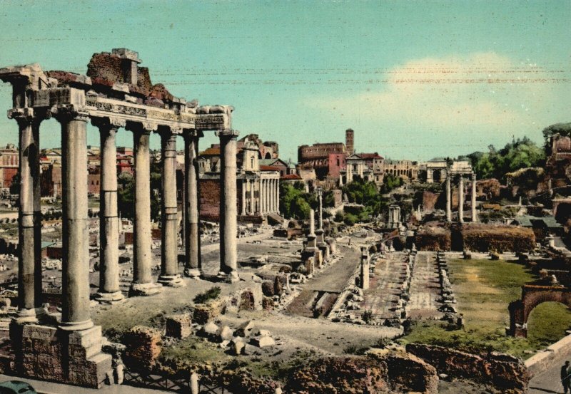 Vintage Postcard Roman Forum Temple of Saturno God Saturn Roma Italy