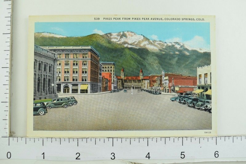 Vintage Pikes Peak from Pikes Peak Avenue, Colorado Springs Postcards P48
