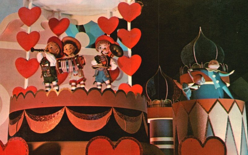 Vintage Postcard It's A Small World European Children Singing Dancing Disney