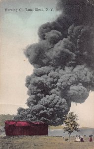 Burning Oil Tank Olean New York 1908 postcard