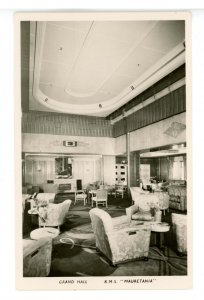 Cunard Line - RMS Mauretania, Grand Hall   *RPPC