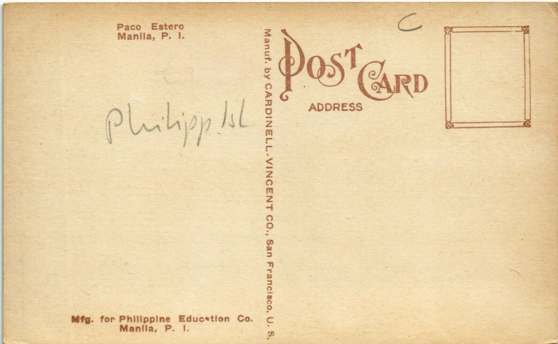 PC CPA PHILIPPINES, MANILA, PACO ESTERO, Vintage Postcard (b19079)