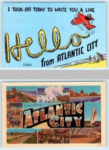 2 Large Letter Linens HELLO & GREETINGS from ATLANTIC CITY, New Jersey  Postcard