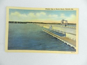 Vintage Postcard 1940's Wheeler Dam at Muscle Shoals Florence Alabama Color