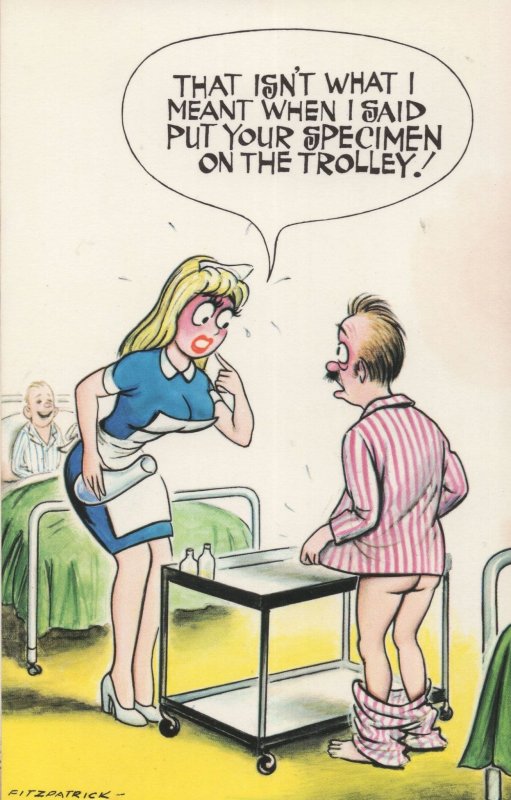 Nurse Man Specimen 1970s Hospital Flasher Comic Postcard Topics